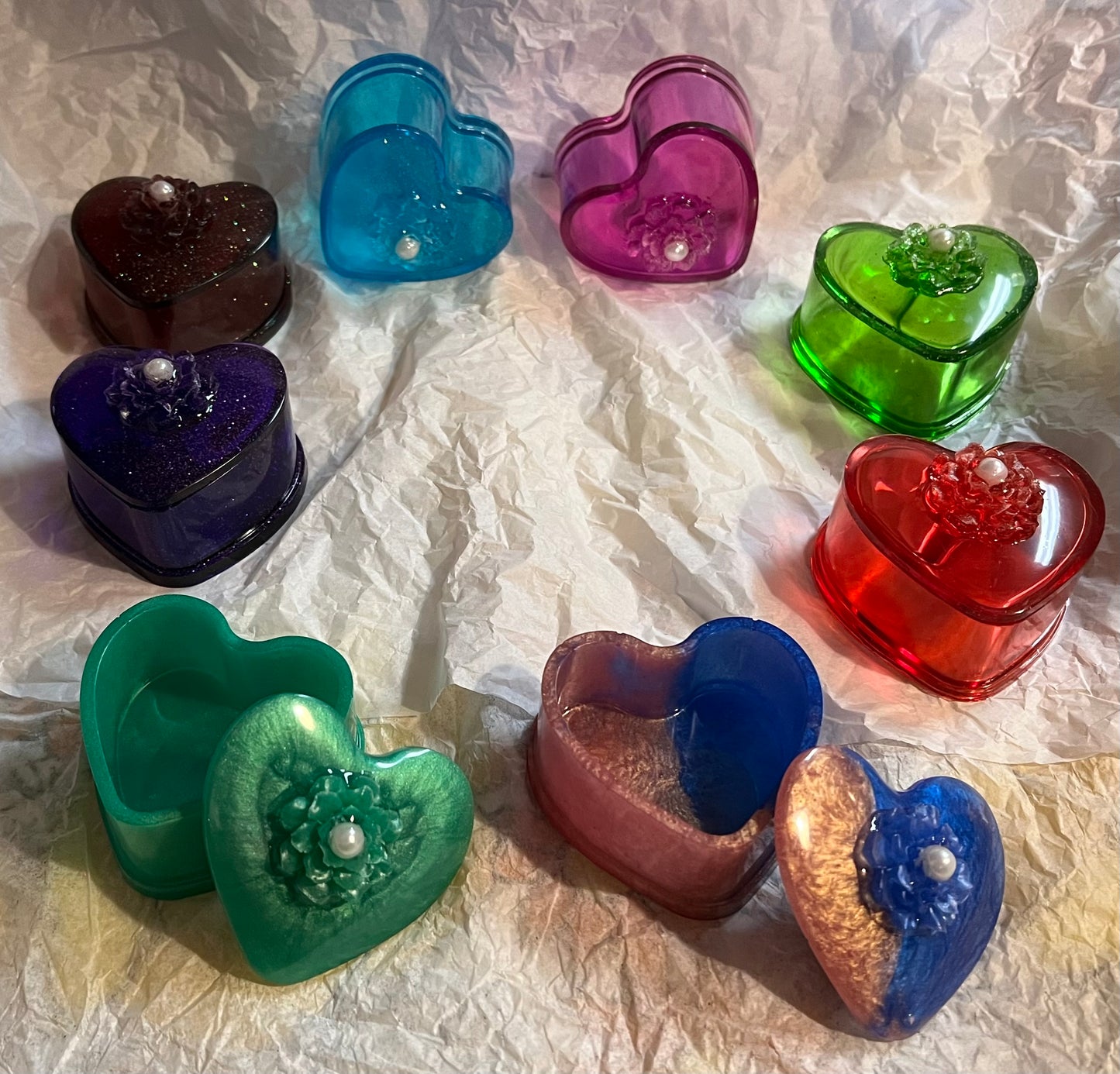 Heart Trinket Box With Flower Lid
