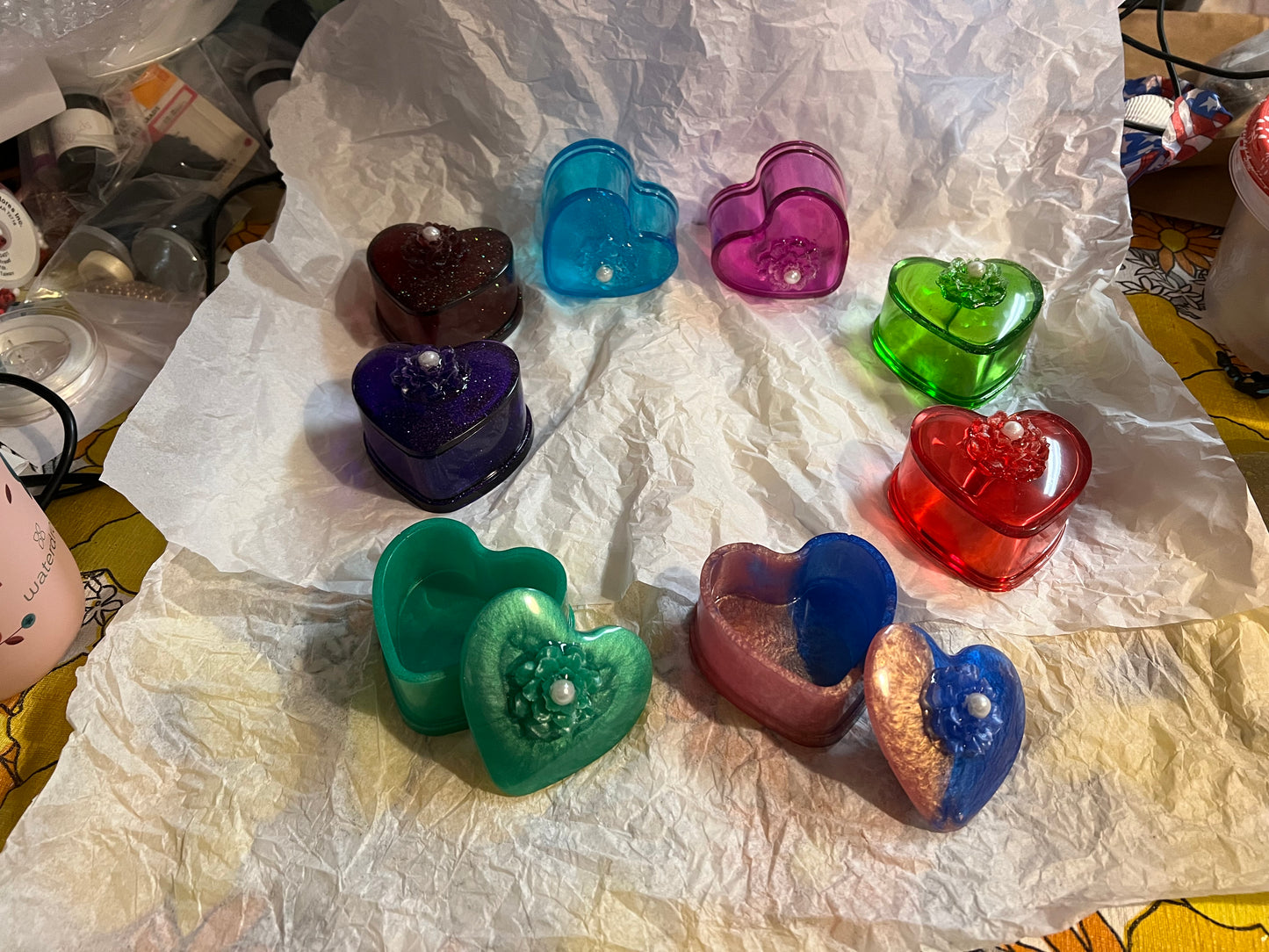 Heart Trinket Box With Flower Lid