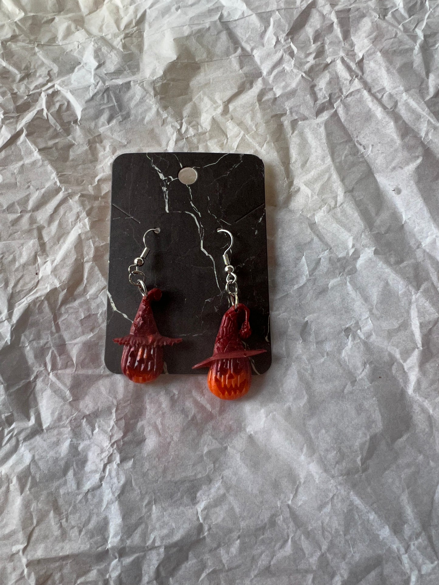 Jack-o- Lantern Witch Hat Earrings